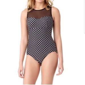 Catalina Black White Polka Dot One Piece Swimsuit 3X (22W-24W) New Condition